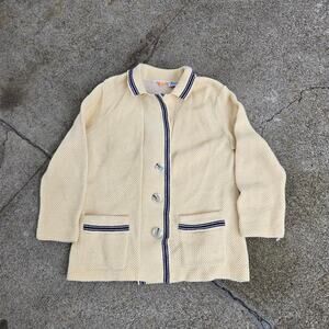 True Vintage WINTUK Plain Earthtone Thin Stripe Acrylic Cardigan Sweater M